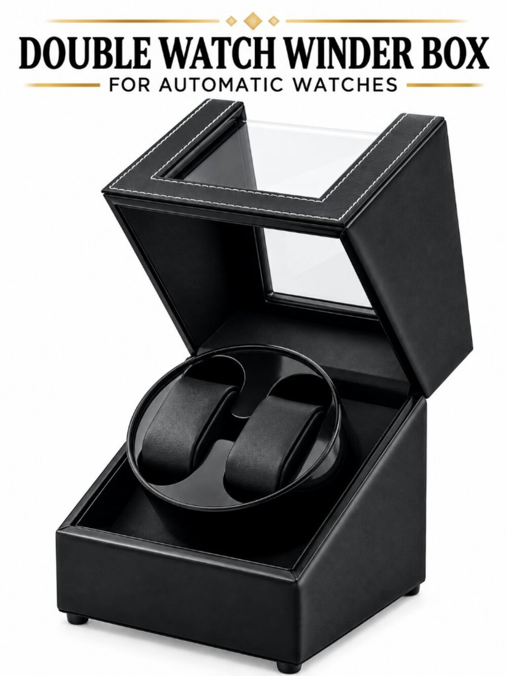 Automatic Watch Winder Box Double Slot Quiet Motor PU Leather Black